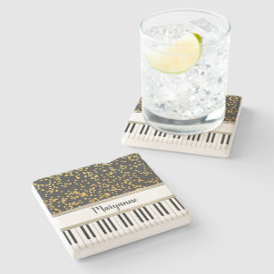 Personalisierte Piano Keys Gold Polka Dots Muster Steinuntersetzer