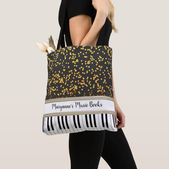 Personalisierte Piano Keys Gold Polka Dots Muster Tasche (Von Nahem)