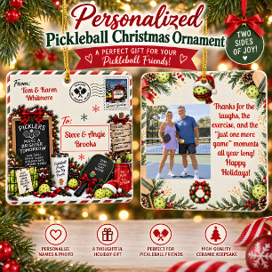 Personalisierte Pickleball-Freunde Weihnachts-Post Keramikornament