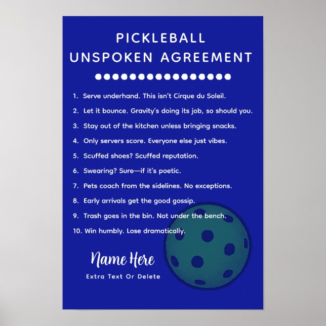 Personalisierte Pickleball-Regeln UNSPOKEN Poster (Vorne)