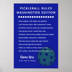 Personalisierte Pickleball-Regeln Washington Editi Poster