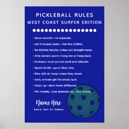 Personalisierte Pickleball-Regeln West Coast Surfe Poster