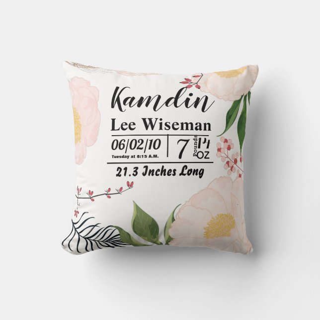 Personalisierte Pillow White Floral Blume Kissen (Vorderseite)