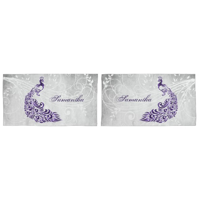Personalisierte Pillowcases mit lila Pfau Kissenbezug (Vorderseite-Set)
