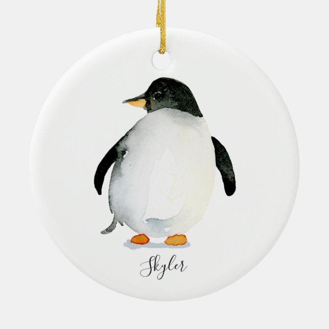 Personalisierte Pinguin-Ornament handbemalt Keramik Ornament (Hinten)