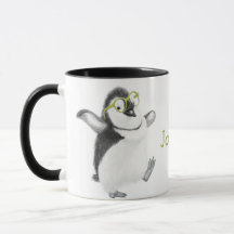 Personalisierte Pinguin-Tasse mit schwarzer Hand