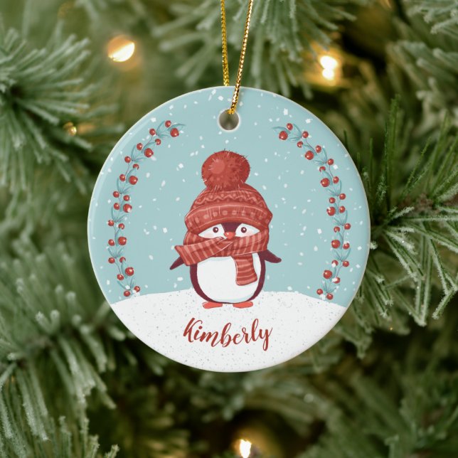 Personalisierte Pinguine Weihnachten Keramik Ornament (Baum)