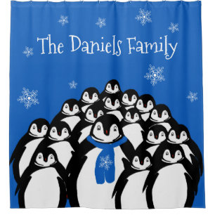 Personalisierte Pinguinfamilie Duschvorhang