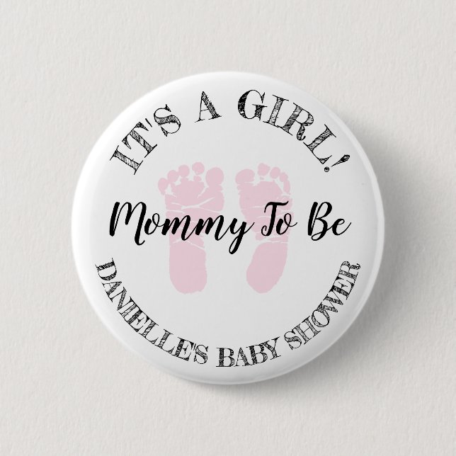 Personalisierte Pink Baby Footprints Mama auf Knop Button (Vorderseite)