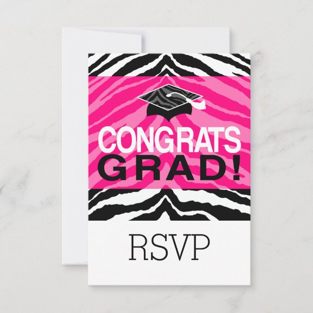 Personalisierte Pink Black Zebra Graduierungsparty Einladung (Vorderseite)