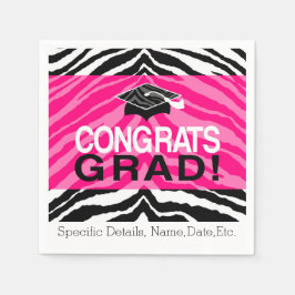 Personalisierte Pink Black Zebra Graduierungsparty Serviette