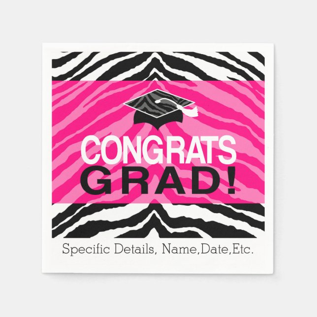 Personalisierte Pink Black Zebra Graduierungsparty Serviette (Vorderseite)