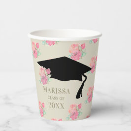 Personalisierte Pink Floral Girl's Graduation Part Pappbecher