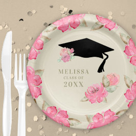 Personalisierte Pink Floral Girl's Graduation Part Pappteller