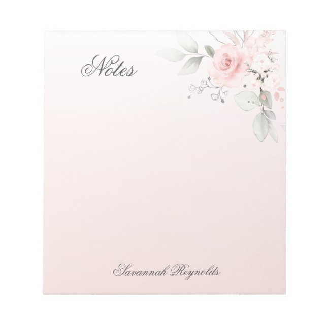 Personalisierte PINK FLORAL-ROSE Notizblock (Vorderseite)