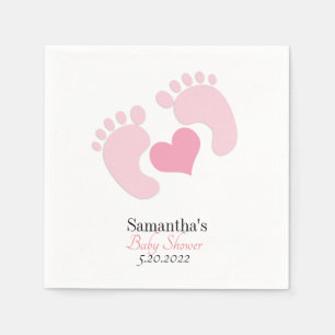 Personalisierte Pink Footprints Hearts Baby Dusche Serviette