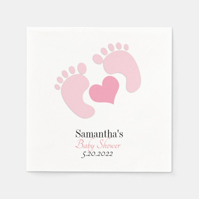 Personalisierte Pink Footprints Hearts Baby Dusche Serviette (Vorderseite)