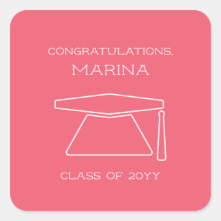 Personalisierte Pink Graduation Party Quadratischer Aufkleber