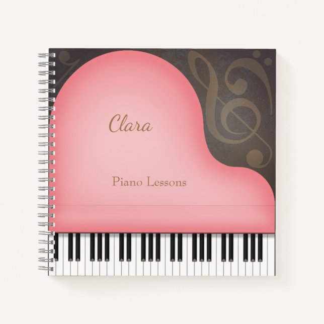 Personalisierte Pink Grand Piano Music Lover Notizbuch (Vorderseite)