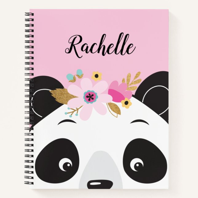 Personalisierte Pink Kawaii Girl Panda Bärenfront Notizbuch (Vorderseite)