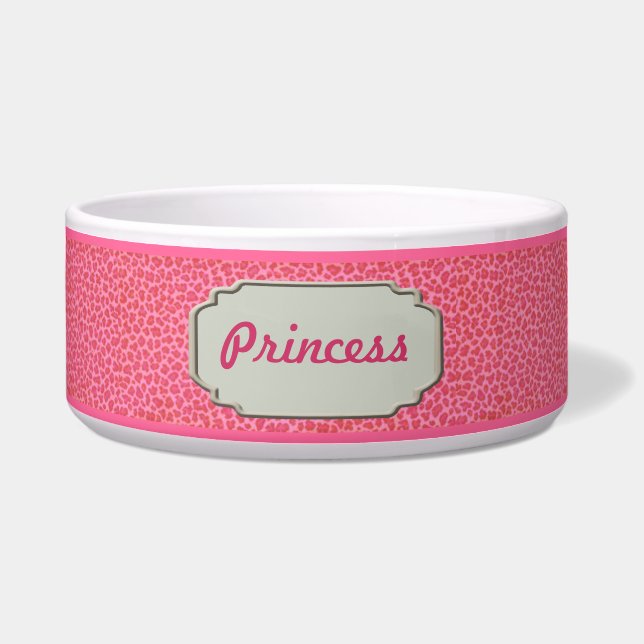 Personalisierte Pink Leopard Skin Pet Bowl Napf (Vorderseite)