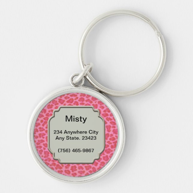 Personalisierte Pink Leopard Skin Pet ID-Markierun Schlüsselanhänger (Vorne)