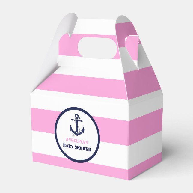 Personalisierte Pink/Navy Girl Nautical Baby Dusch Geschenkschachtel (Vorderseite)