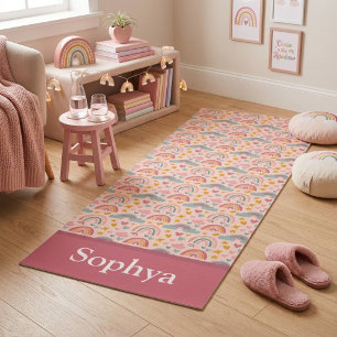 Personalisierte Pink Regenbogen Name Yogamatte