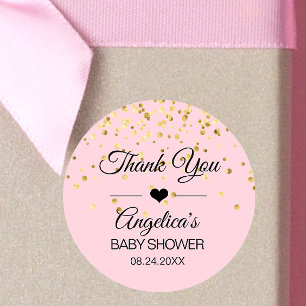 Personalisierte Pink- und Gold-Baby-Duschmarken Runder Aufkleber