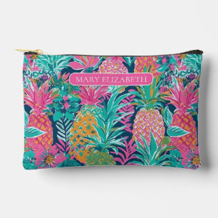 Personalisierte Pink und grüne Ananas Zubehörtasche