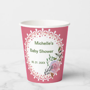 Personalisierte Pink-White-Florals-Papierstups Pappbecher