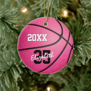 personalisierte pinkfarbene Basketballverzierung f Keramik Ornament