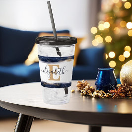 Personalisierte Pinselstriche in Blau und Gold Acryltrinkbecher