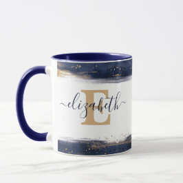 Personalisierte Pinselstriche in Blau und Gold Tasse