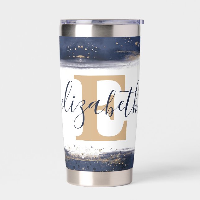 Personalisierte Pinselstriche in Blau und Gold Thermobecher (Links)