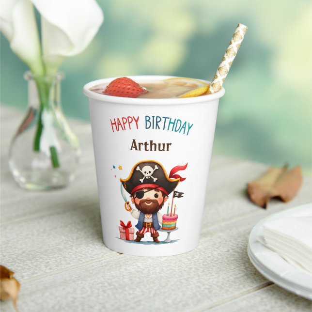 Personalisierte Pirate Happy Birthday Paper Cups Pappbecher (In Situ)
