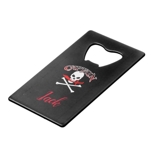 Personalisierte Piratenflagge (Cutlass) Geldbeutel Flaschenöffner (Vorderseite Schrägansicht)