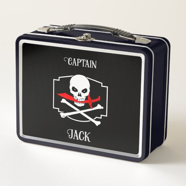 Personalisierte Piratenflagge (Cutlass) Metall Brotdose (Vorderseite)