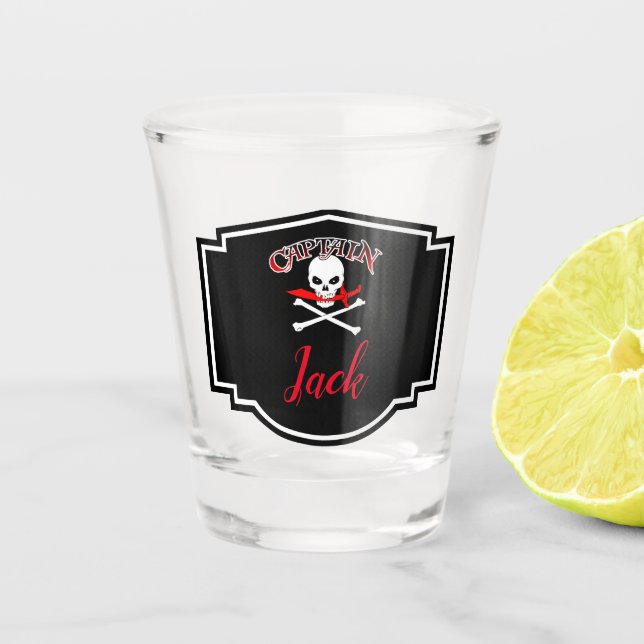 Personalisierte Piratenflagge (Cutlass) Schnapsglas (Vorderseite)