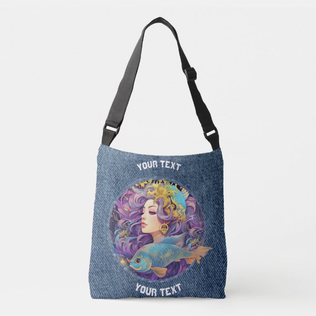 PERSONALISIERTE PISCES ZODIAC SIGN TRAGETASCHEN MIT LANGEN TRÄGERN (Vorderseite)