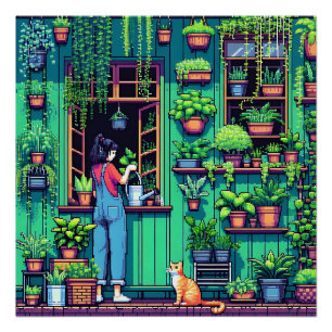 Personalisierte Pixel Art Pflanze und Cat Poster