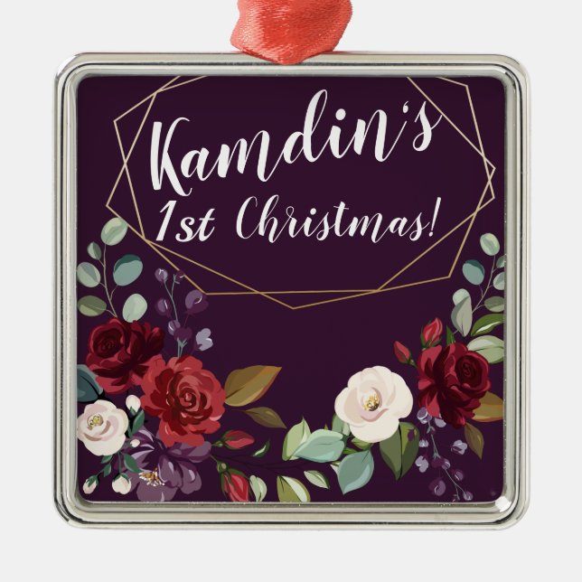 Personalisierte Plum Lila Rose Goldener Fleck Ornament Aus Metall (Vorne)