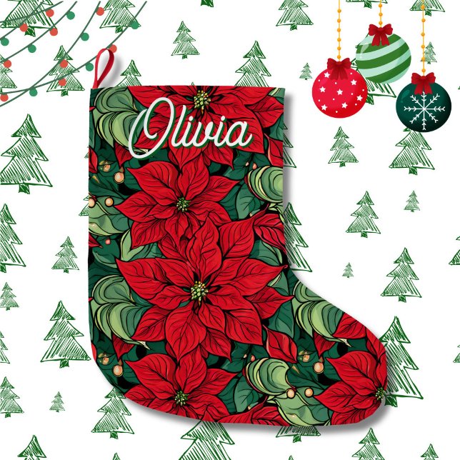 Personalisierte Poinsettia Weihnachten Großer Weihnachtsstrumpf (Von Creator hochgeladen)