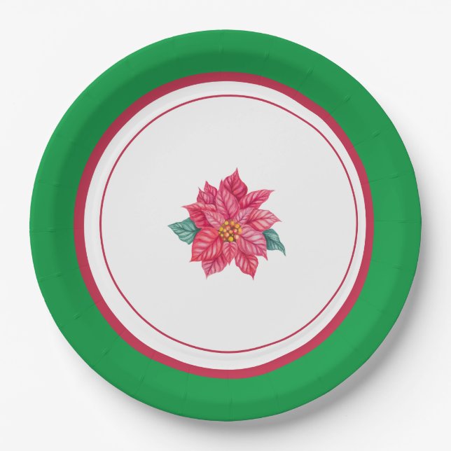 Personalisierte Poinsettia Weihnachtsfeiertage Tel Pappteller (Vorderseite)