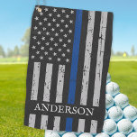 Personalisierte Polizei für die  Flagge mit Vintag Golfhandtuch<br><div class="desc">Thin Blue Line Police Golf Handtuch - USA American Flag Design in Police Flag Farben, bedrückt Vintag auf Imitat Leder Design . Dieses personalisierte polizeiliche Handtuch ist perfekt für die Strafverfolgung Geschenke, polizeiliche Altersvorsorge Geschenke, Polizeibeamte Geschenke. Personalisieren Sie diese Polizei dünne blaue Linie Golf Handtuch mit Polizeibeamten Namen. COPYRIGHT ©...</div>