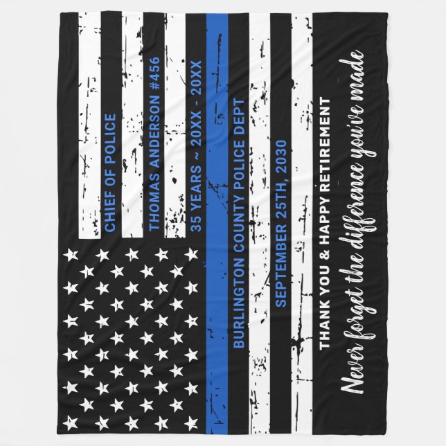 Personalisierte Polizeieinziehung in dünner Blauer Fleecedecke (Vorderseite)