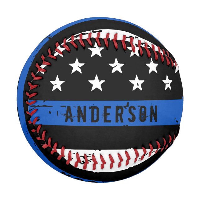 Personalisierte Polizeiflagge dünne blaue Linie Baseball (Vorderseite Links)