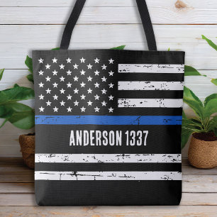 Personalisierte Polizeiflagge dünne blaue Linie T Tasche