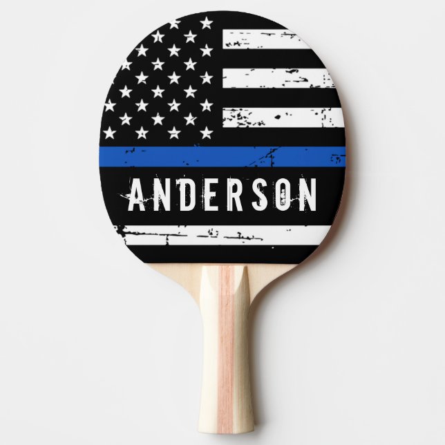 Personalisierte Polizeiflagge dünne blaue Linie Tischtennis Schläger (Vorderseite)