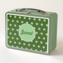 Personalisierte Polka Dot Metal Lunchbox (grün)